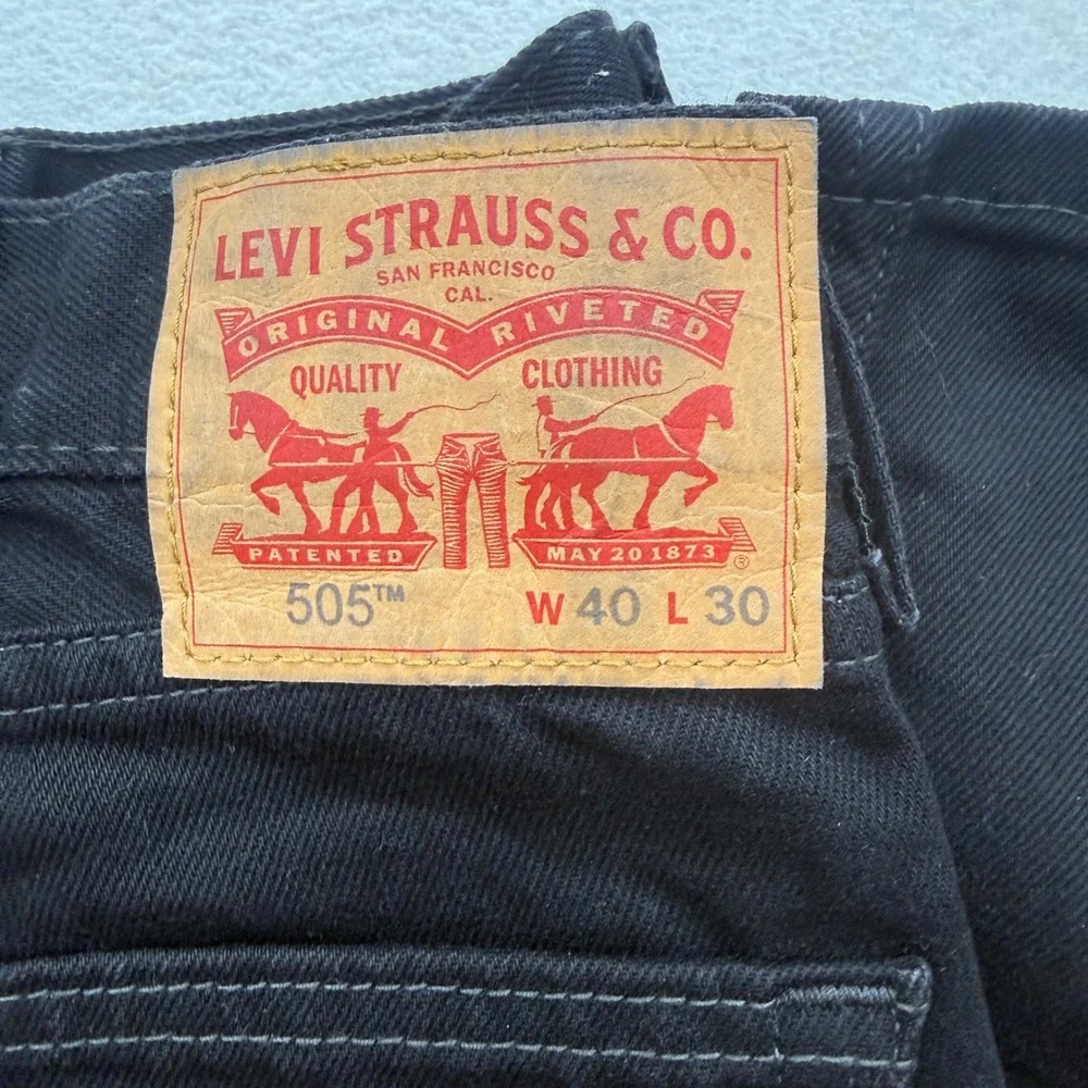 Levi's 505 Regular Fit Jeans Mens 40x30 Black Straight Leg Denim‎ Pants